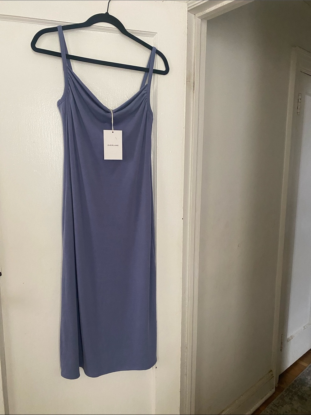 Everlane Lavender-Blue Slip Midi Dress with Cowl Neck